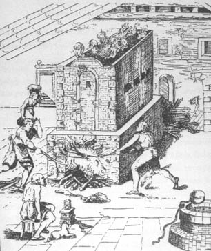 T�pfer vor dem Brennofen 1548 (Repro aus >>Das Sanduhrenbuch<<, Ernst J�nger, Verlag Vittorio Klostermann, Frankfurt a.M.)